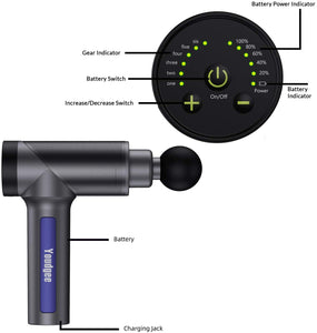 Massage Gun, Handheld Electric Deep Tissue Body Muscle Massager, Cordless, High Intensity Vibration Massage Device with 6 Speed