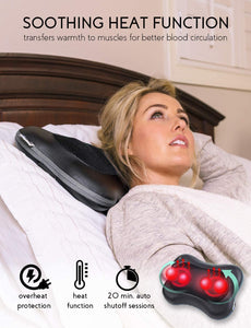 Back and Neck Massager - Kneading Massage Pillow with Heat for Shoulders, Lower Back, Calf - Use at Home and Car, Black